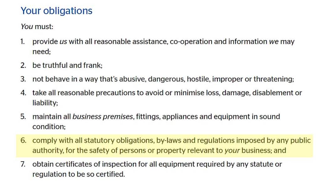 QBE Small Business Insurance Policy wording (obligations)