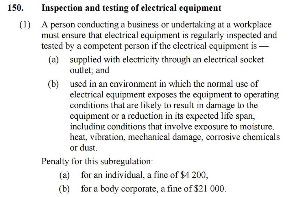 Inspection and testing of electrical equiupment clause 150