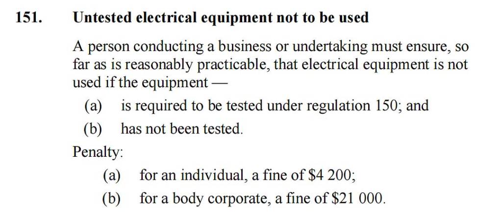 Inspection and testing of electrical equiupment clause 151